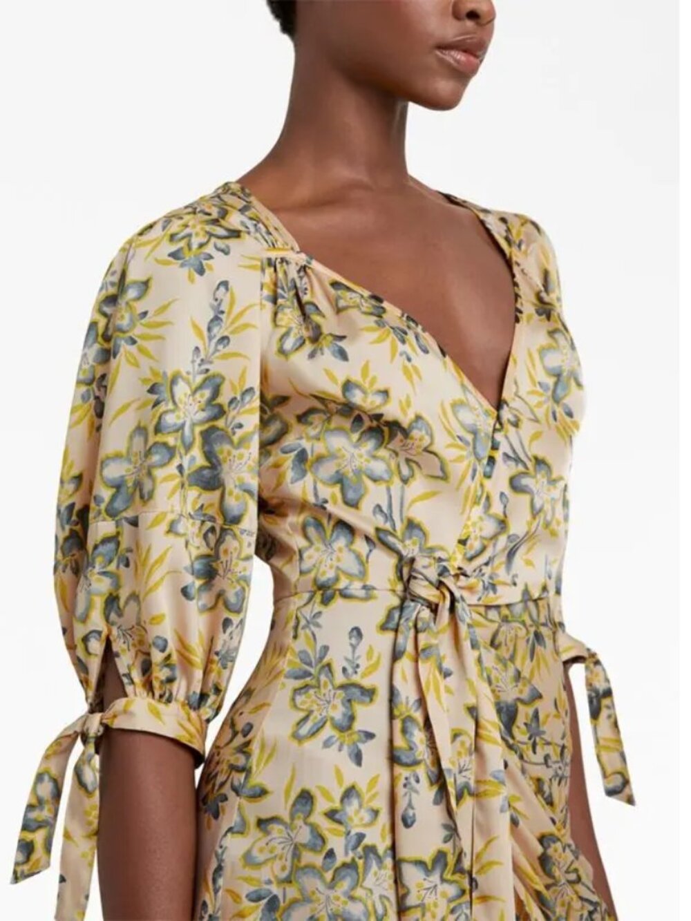 CINQ À SEPT 'Kerstin' Puff-Sleeve Floral Midi-Dress, Pomelo Multi - Picture 2 of 4